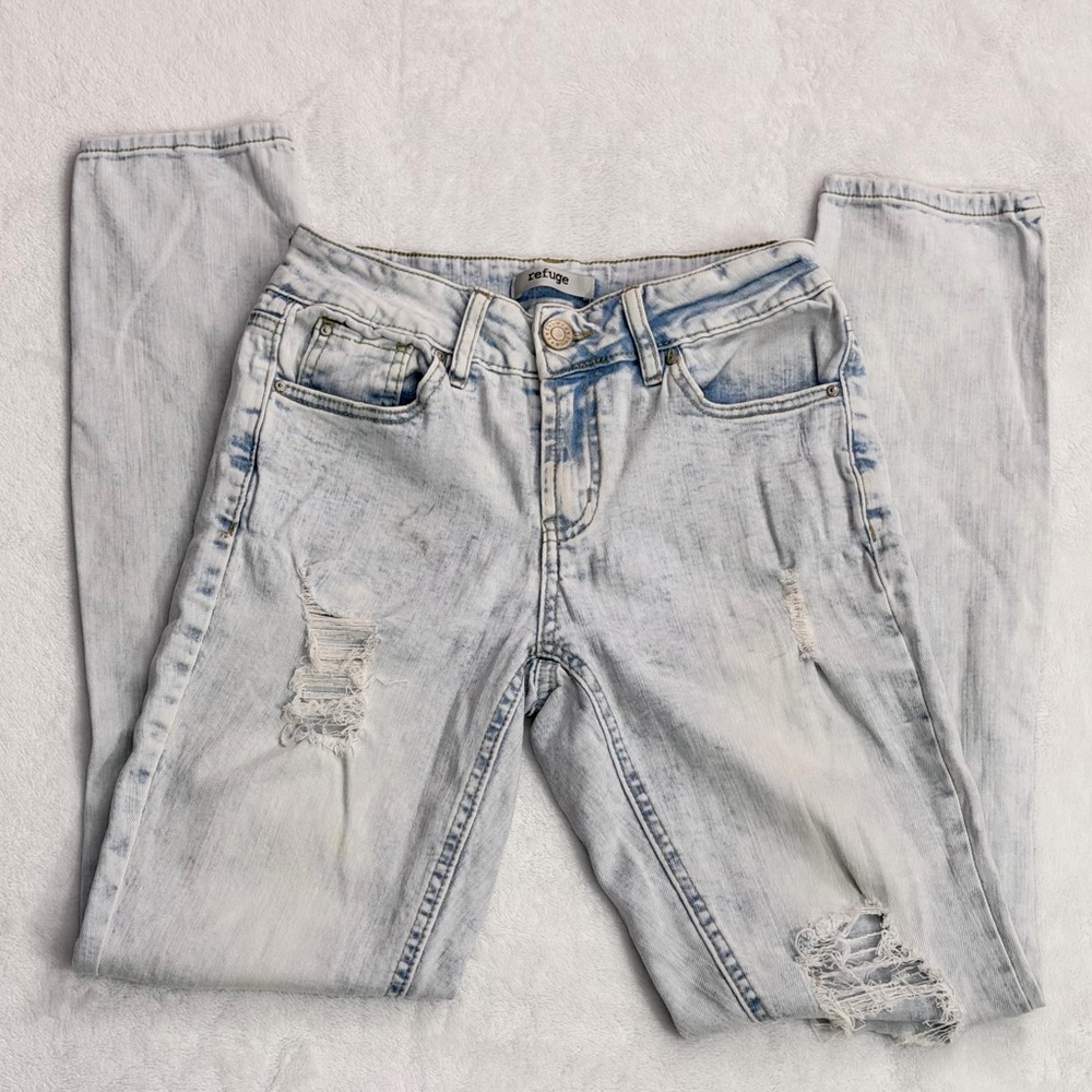 refuge Light Blue Distressed Skinny Jeans - Size 0